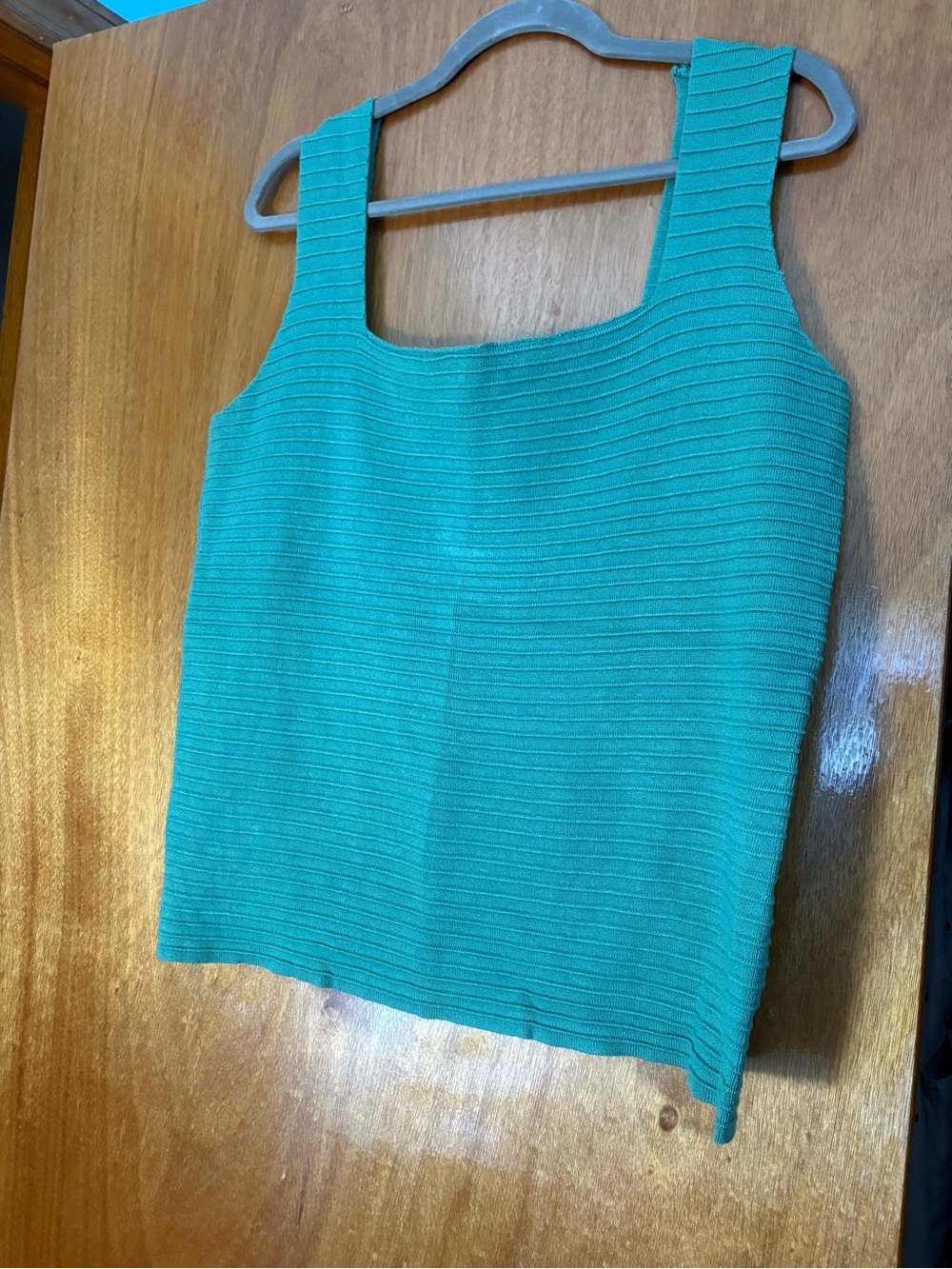 Sleeveless Ribbed Square-Neck knitted Tank Top - Teal